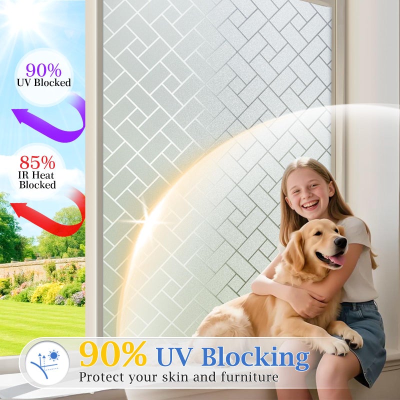 Coavas Frosted Window Privacy Film Static Cling Non-Adhesive for Glass Windows, Heat Control UV Blocking Sun Blocking Anti Glare, Day and Night Bathroom Home Office Cover, 35.4"x157.5" - Image 4